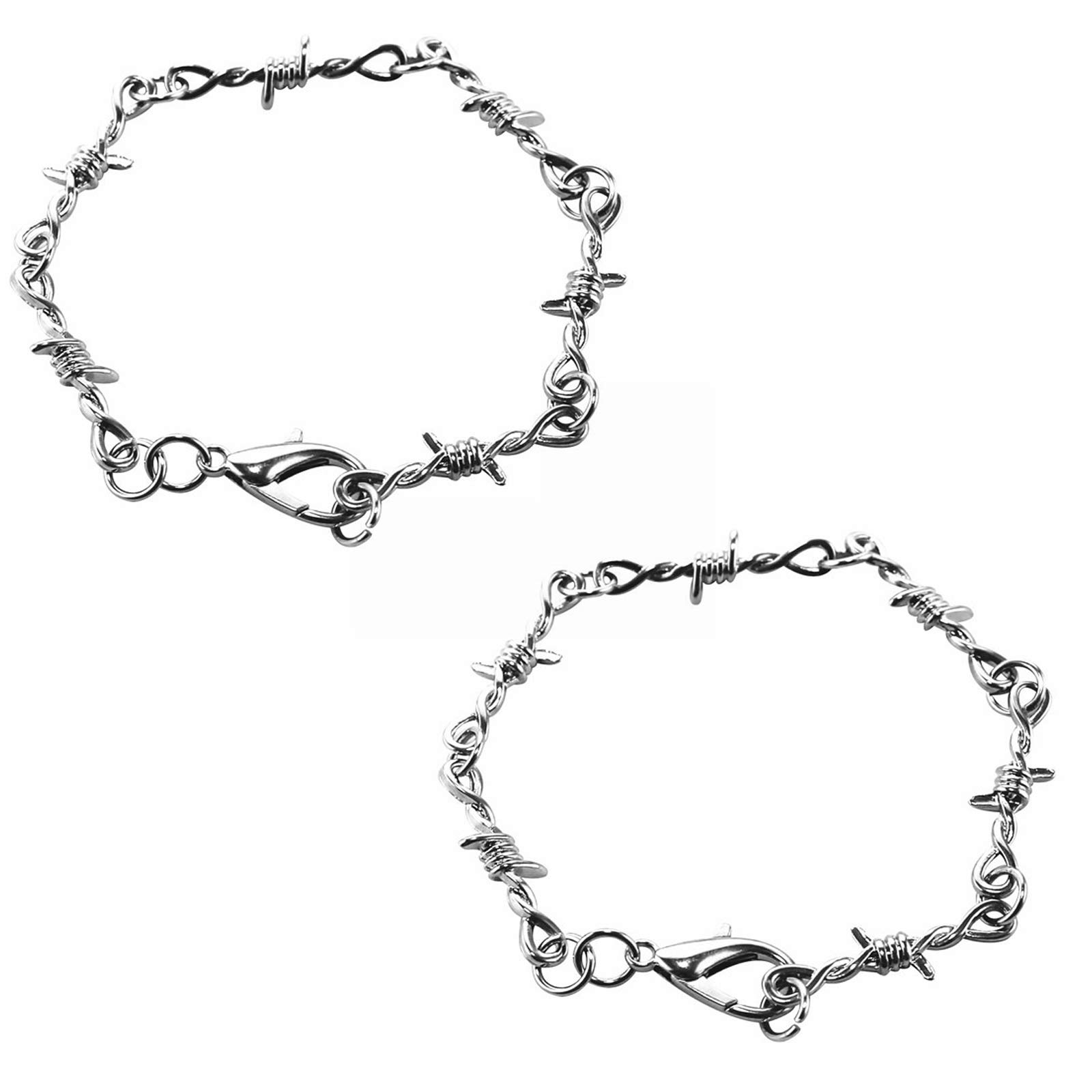 Gothic Punk Barbed Wire Thorns Chunky Brambles Link Chain Bracelet Set Couple Friendship Hip Hop Rock Cool Adjustable Bangle Jewelry for Women Men-silver