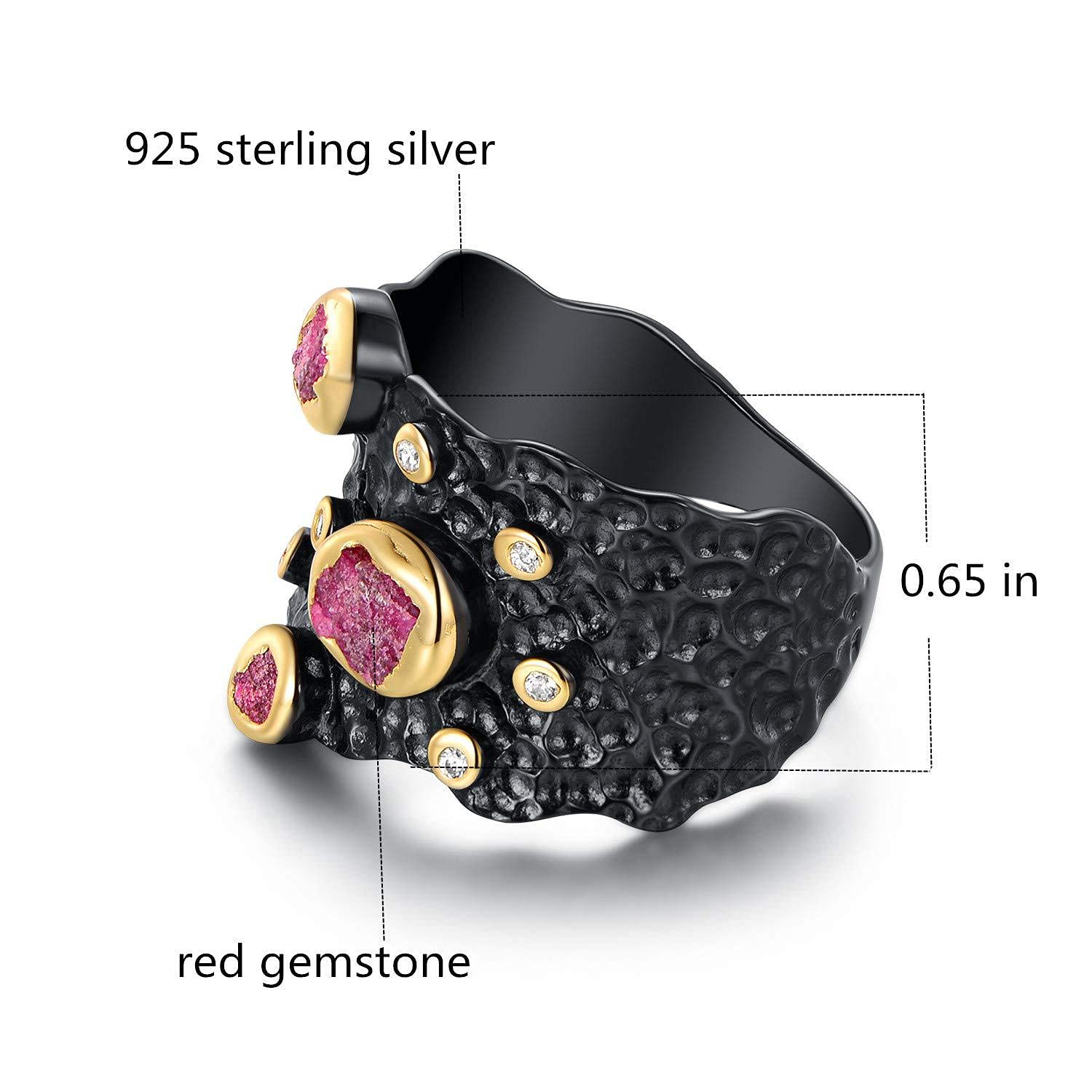 925 Sterling Silver Gemstone Black Statement Rings for Women Men Hypoallergenic Jewelry (9)