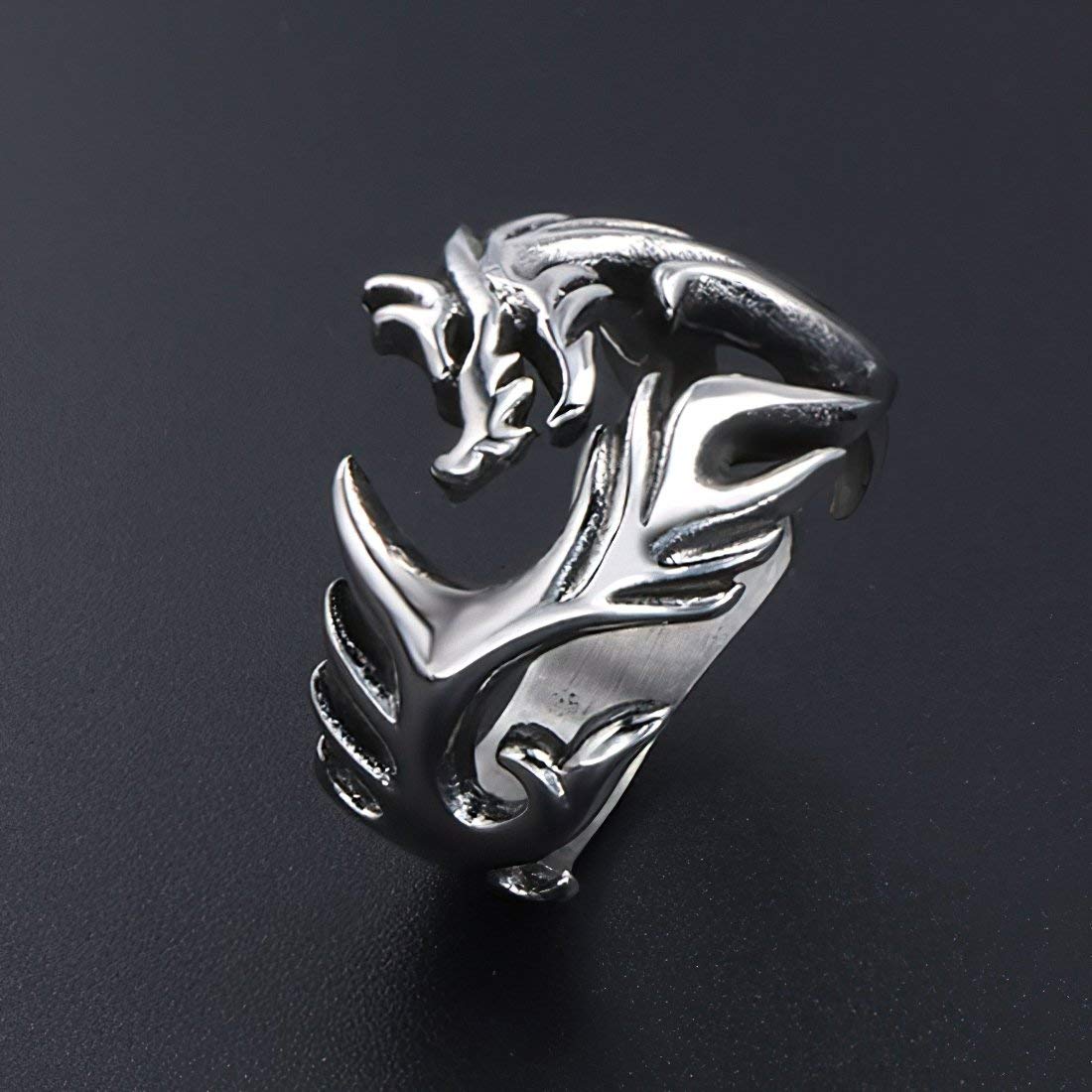 Gungneer Stainless Steel Dragon Ring Gothic Pattern Steampunk Jewelry Rebel Metal Accessory for Mens Womens 7/8/9/10/11/12/13