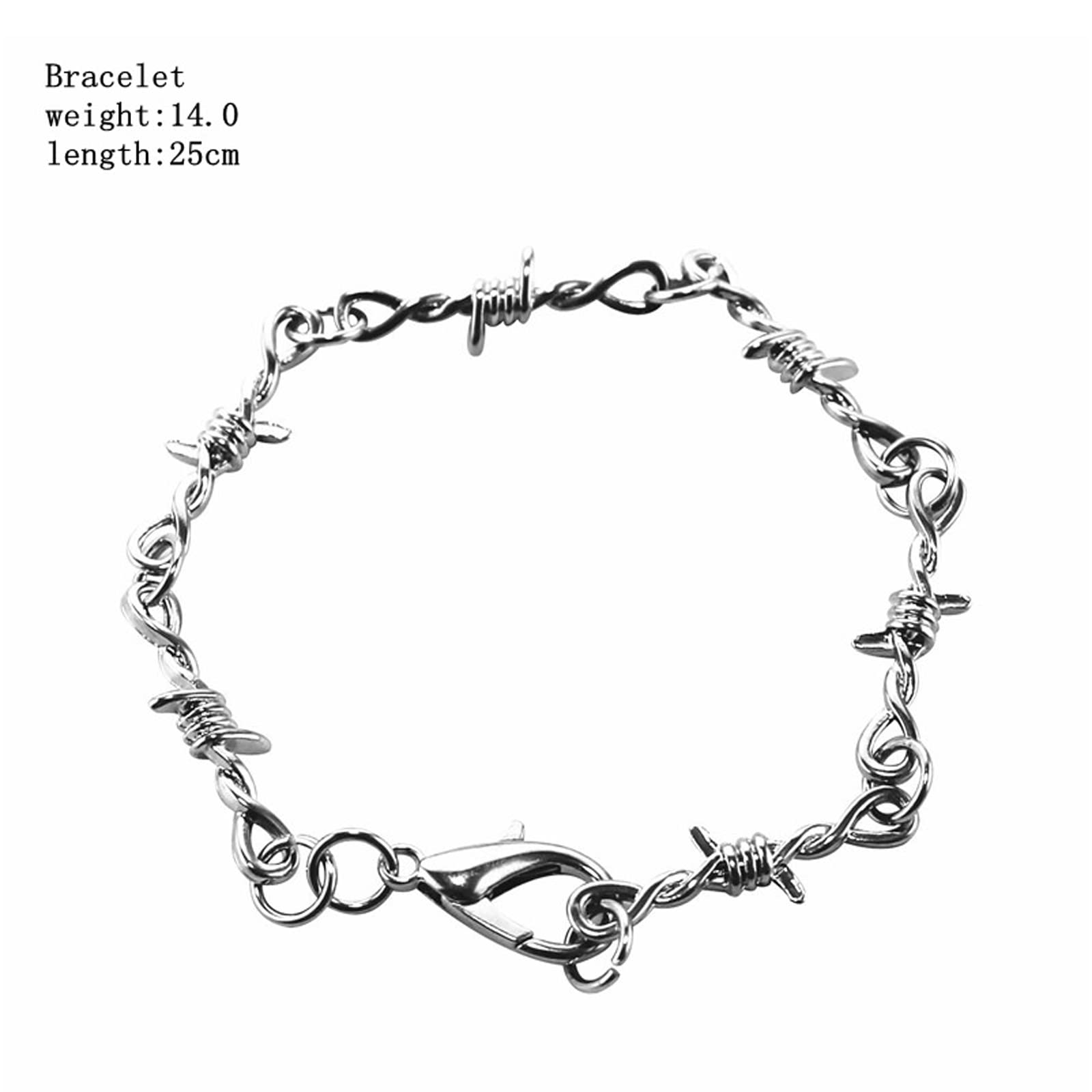 Gothic Punk Barbed Wire Thorns Chunky Brambles Link Chain Bracelet Set Couple Friendship Hip Hop Rock Cool Adjustable Bangle Jewelry for Women Men-silver