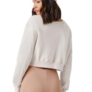 Verdusa Women's Basic Casual Long Sleeve Round Neck Crop Top Pullover Sweatshirt White M