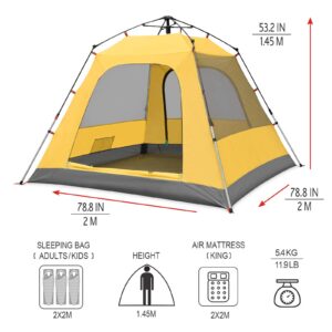 KAZOO Camping Tents 3 Person Waterproof Instant Tents 3 People Cabin Tent Easy Setup with Sun Shade Automatic Aluminum Pole