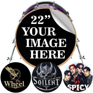 22 inch custom bass drum decal for drum head - your logo, drum stickers and decals, custom decal, drum kit wrap skin, easy apply & remove for diy or professional band, made in usa