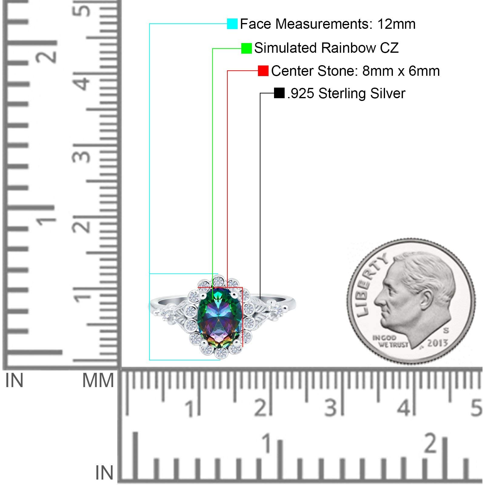 Blue Apple Co. Simulated Rainbow Cubic Zirconia Size-8 Vintage Oval Art Deco Wedding Engagement Ring Round Simulated Cubic Zirconia 925 Sterling Silver