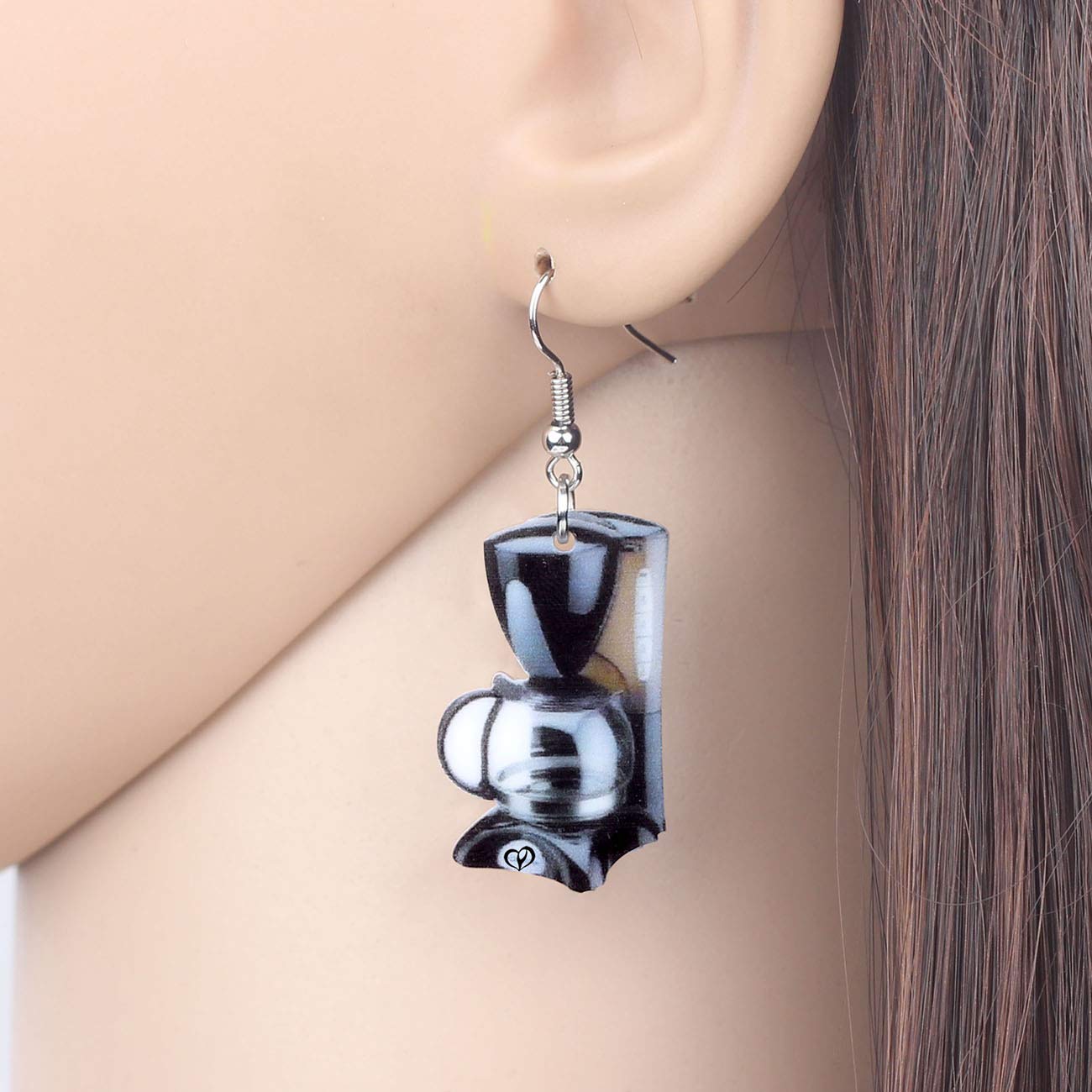 DUOWEI Acrylic Novelty Coffee Machine Drop Earrings Modern Dangle Jewelry for Women Fashion Gifts (Black)