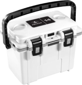 pelican 14 quart personal lunch box cooler (white/gray)