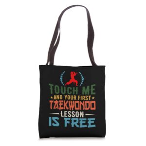 touch me and your first taekwondo lesson free vintage girl tote bag