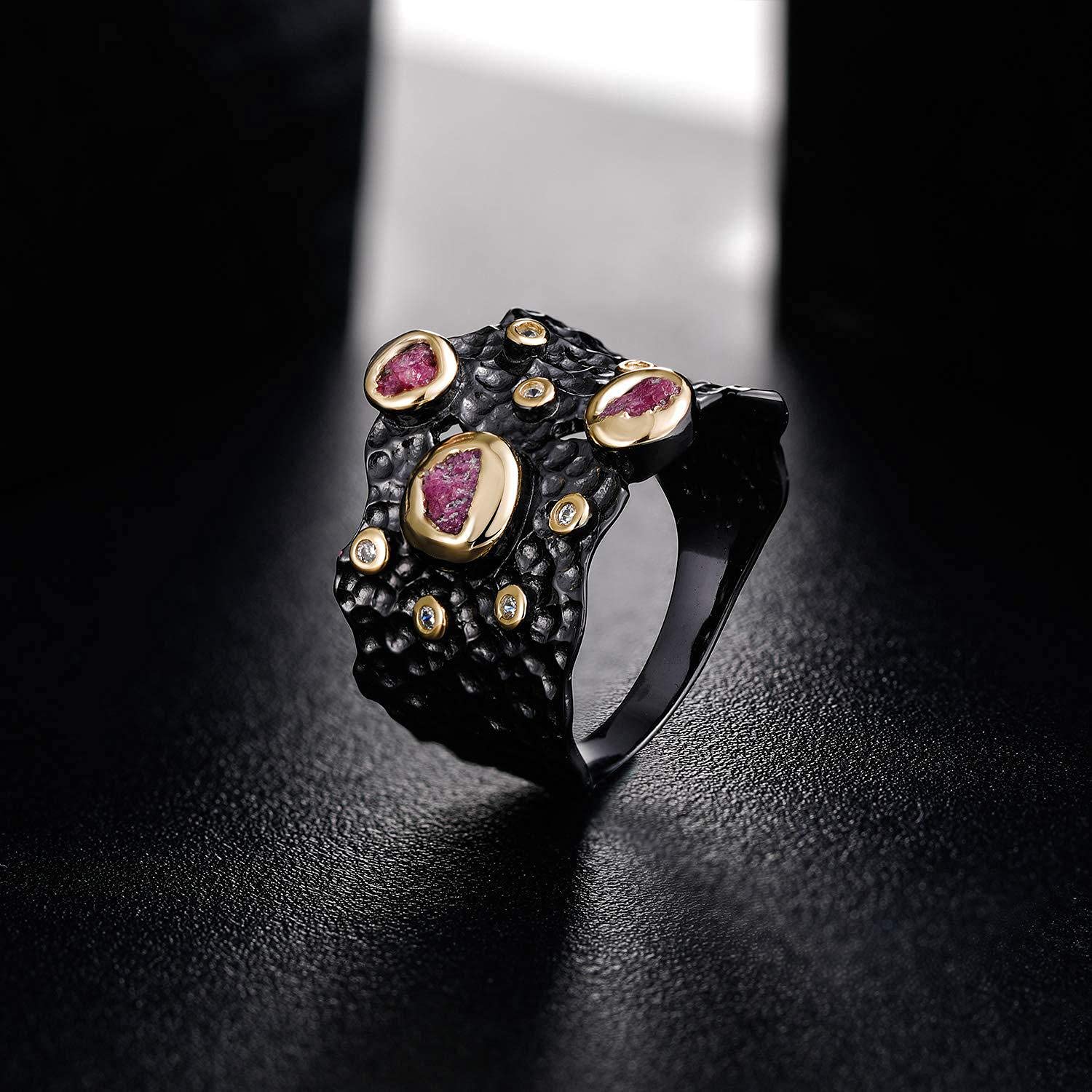 925 Sterling Silver Gemstone Black Statement Rings for Women Men Hypoallergenic Jewelry (9)