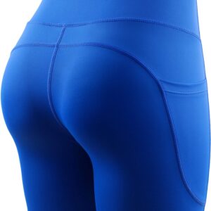 CADMUS High Waist Yoga Shorts for Women Workout Running Shorts Naked Feeling Biker Shorts Tummy Control Deep Pockets, Blue, S