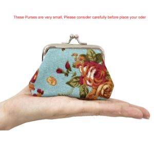 MIAO JIN 8Pcs Small Canvas Floral Coin Purses Present Bag with Clasp Kiss Lock Change Pouch Mini Coin Wallet Vintage Trinkets Pouch