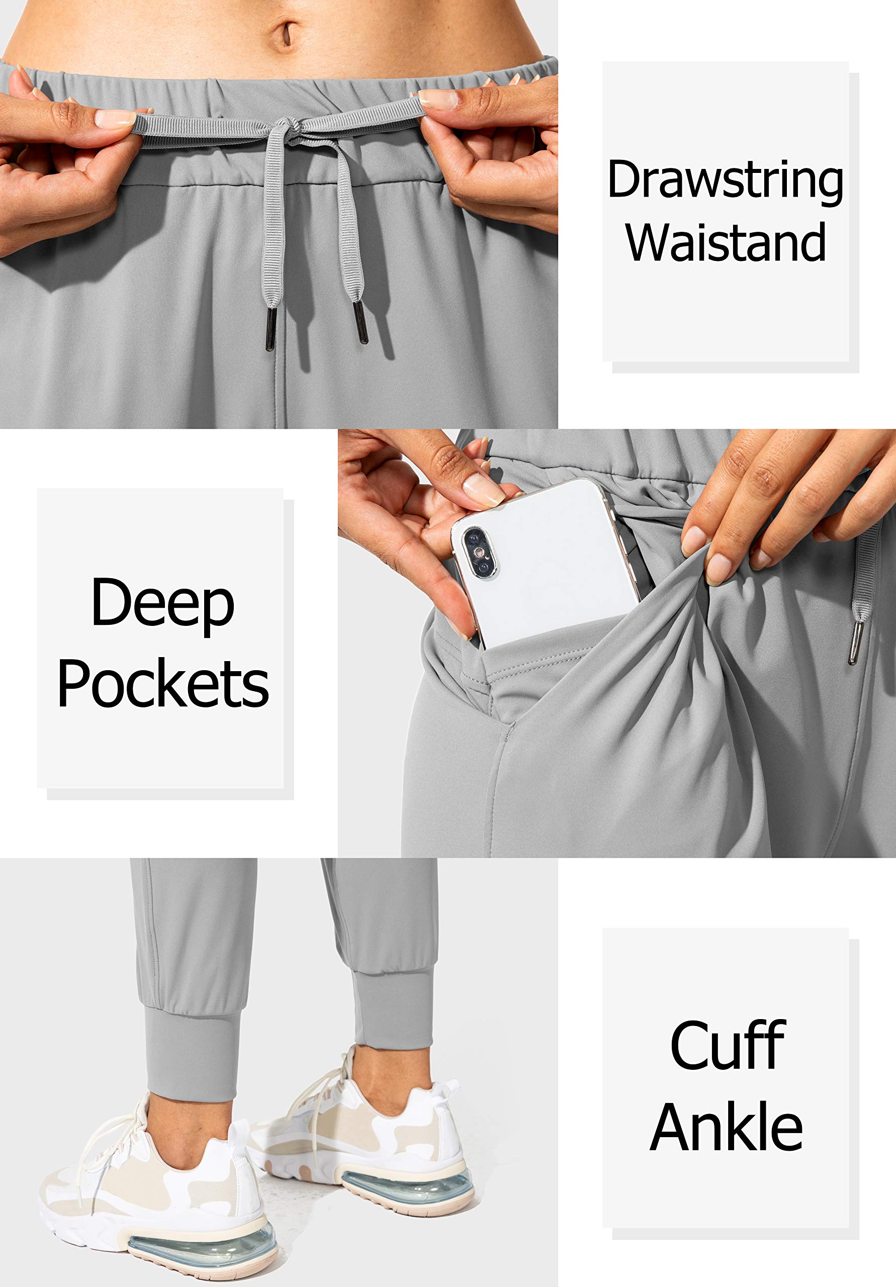 SANTINY Women's Joggers Pants Pockets Drawstring Running Sweatpants for Women Lounge Workout Jogging(Light Grey_L)