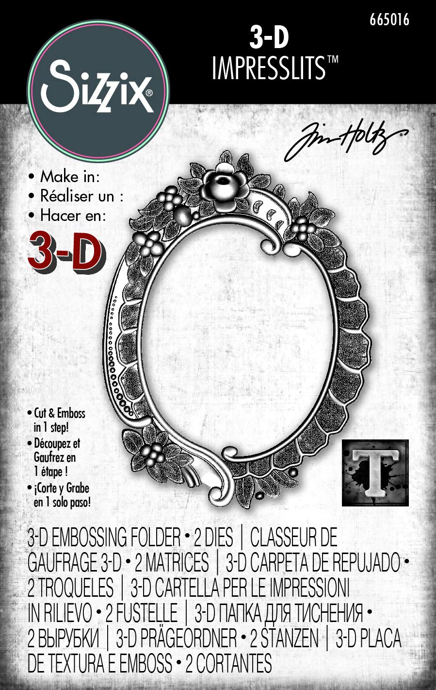 Sizzix 3D Impresslits Embossing Folder 665016 Floral Frame by Tim Holtz One Size, Multicolor