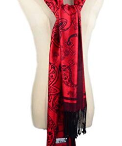 Iristide Women's Pashmina Shawl Paisley Pattern Scarf Tassels Wrap Colorful Ethnic (2005-Red &Black)