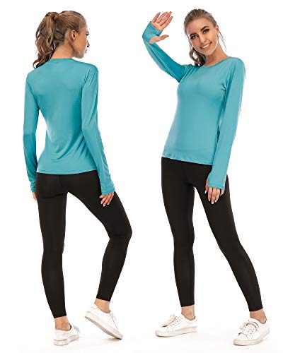 Womens Long Sleeve UV Sun Protection Shirts Thumbhole Athletic Running Workout Tee Tops UPF 50+