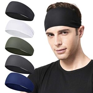 acozycoo mens running headband,5pack,mens sweatband sports headband for running,cycling,basketball,yoga,fitness workout stretchy unisex hairband (black,white, green, dark gray, dark blue)