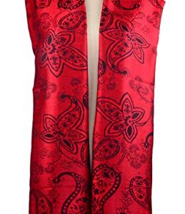 Iristide Women's Pashmina Shawl Paisley Pattern Scarf Tassels Wrap Colorful Ethnic (2005-Red &Black)