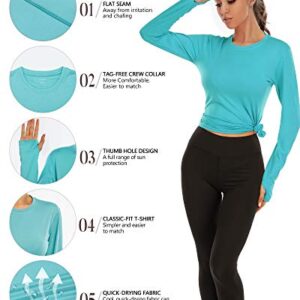 Womens Long Sleeve UV Sun Protection Shirts Thumbhole Athletic Running Workout Tee Tops UPF 50+