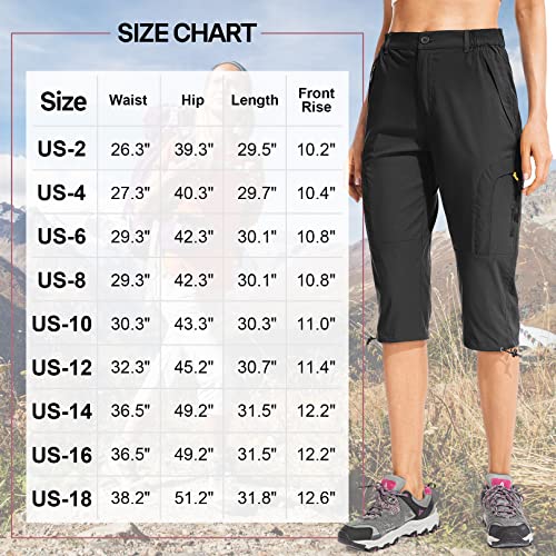 linlon Women's Quick Dry Cargo Shorts,Outdoor Casual Straight Leg Capri Long Shorts for Hiking Camping Travel (Black, 12)