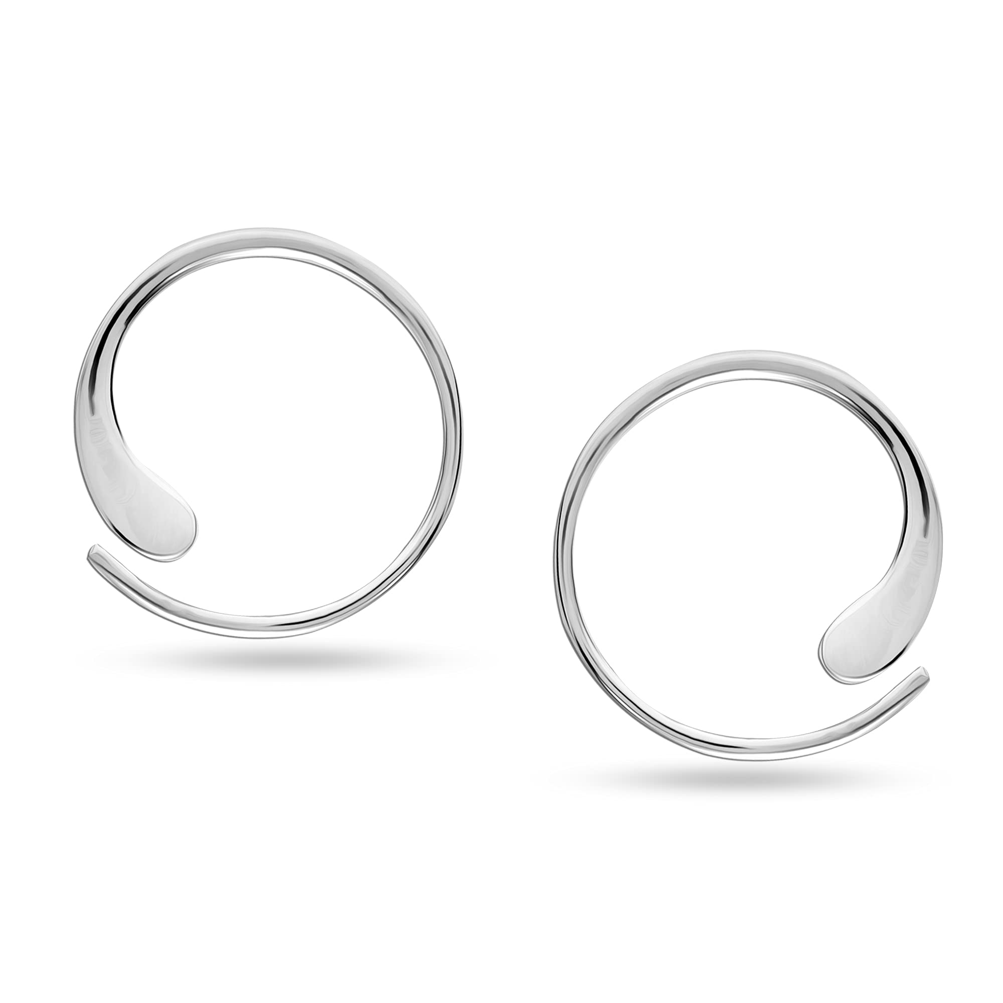 LeCalla Sterling Silver Jewelry Wire Pull Through Hoop Earrings for Women Teen 20 MM