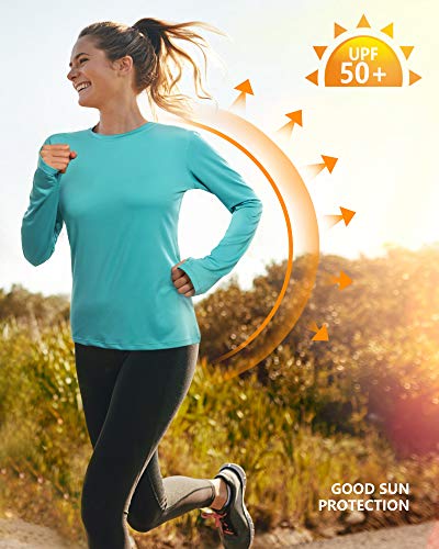 Womens Long Sleeve UV Sun Protection Shirts Thumbhole Athletic Running Workout Tee Tops UPF 50+