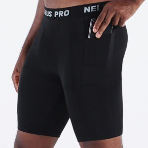 NELEUS Men's Compression Shorts with Pockets Workout Running Tights,3 Pack,6082,Black/Black/Black,XL