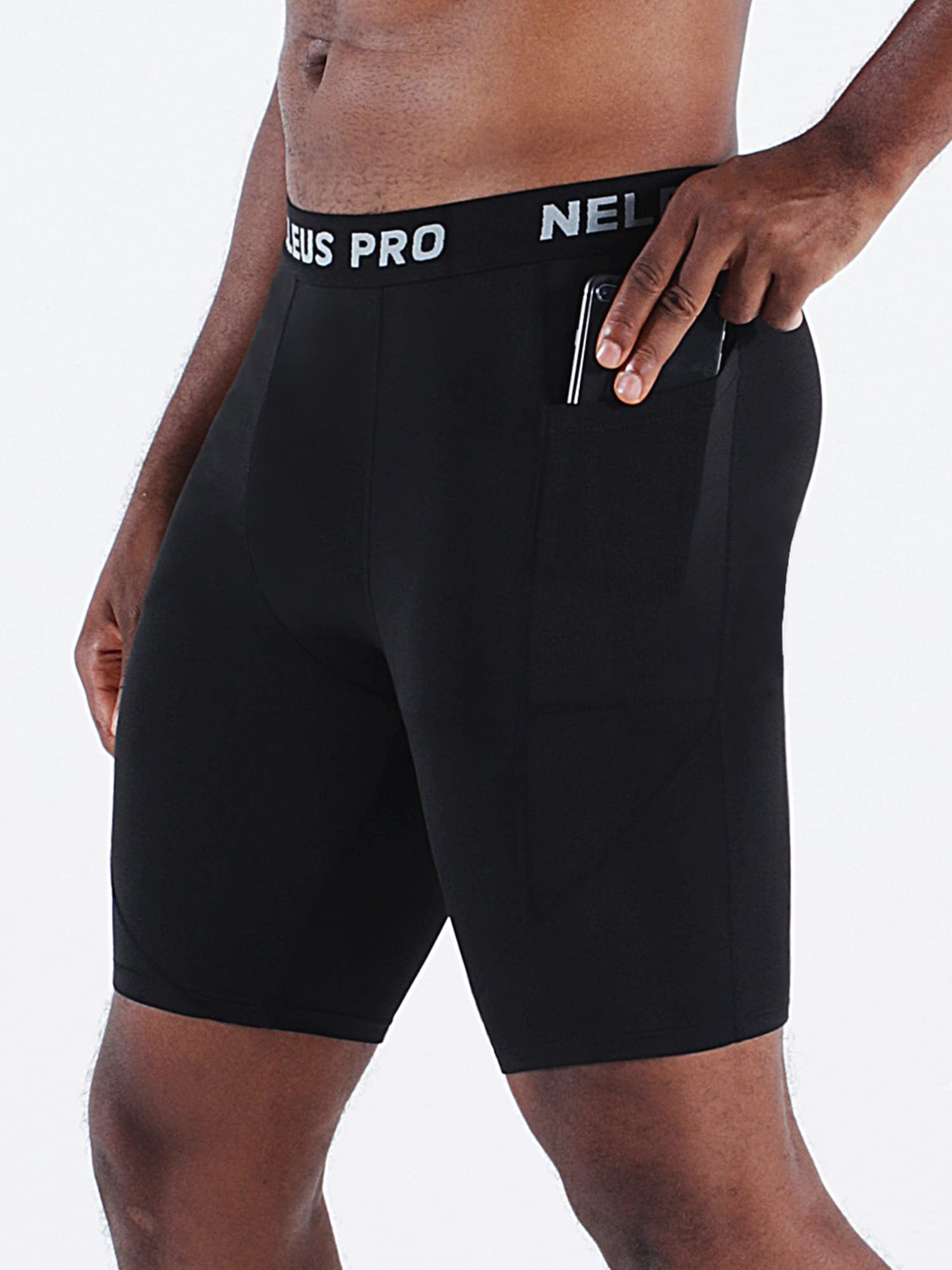 NELEUS Men's Compression Shorts with Pockets Workout Running Tights,3 Pack,6082,Black/Black/Black,XL