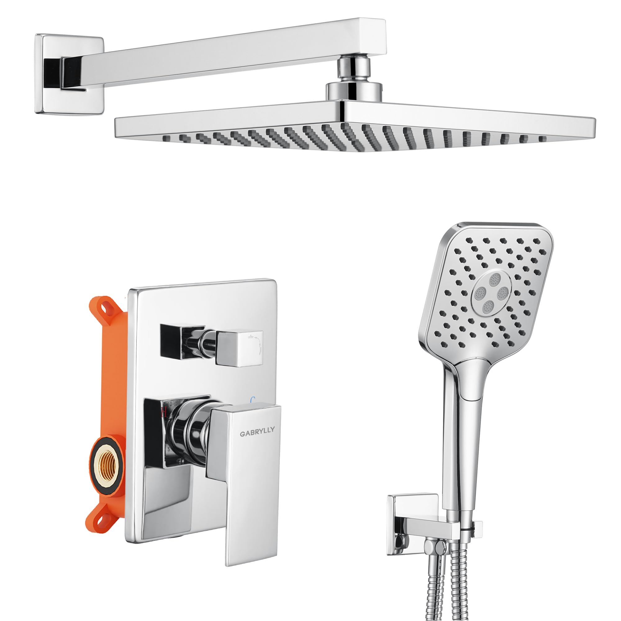 Gabrylly Shower System, Shower Faucets Sets Complete for Bathroom with High Pressure 10" Rain Shower and Handheld Shower, 2 Way Shower Valve Kit, Chrome