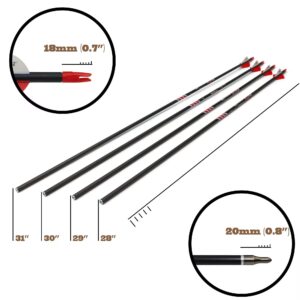 Hunting Archery Carbon Arrow 400 Spine with 2.5″ Vanes Removable Tips for Compound Bow &Recurve Bow (30 Inch)