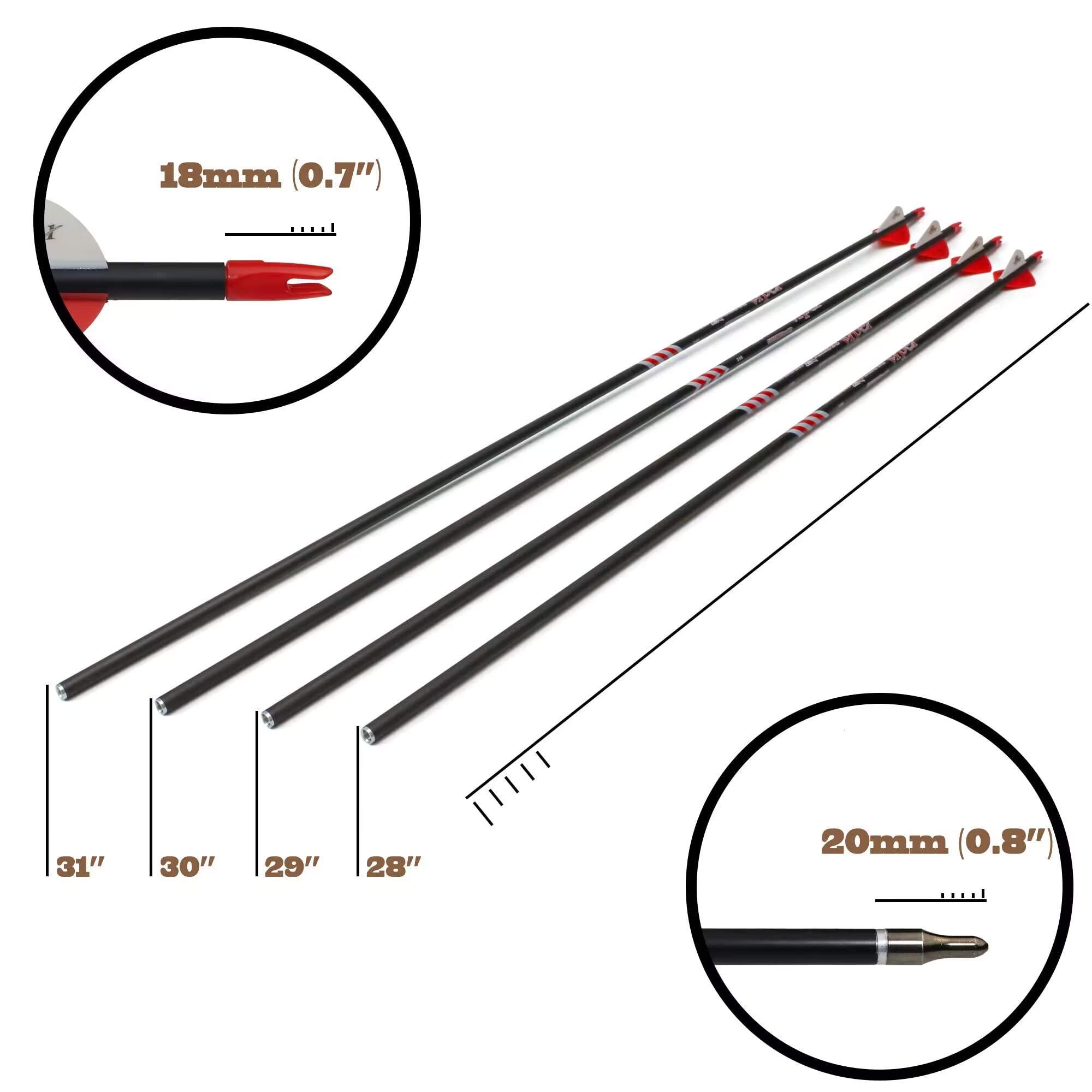 Hunting Archery Carbon Arrow 400 Spine with 2.5″ Vanes Removable Tips for Compound Bow &Recurve Bow (30 Inch)