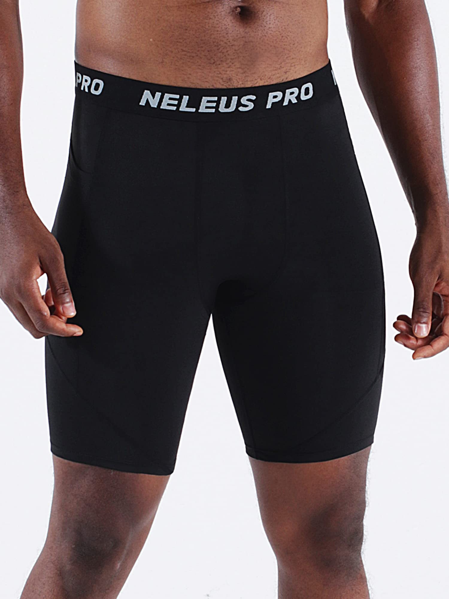 NELEUS Men's Compression Shorts with Pockets Workout Running Tights,3 Pack,6082,Black/Black/Black,XL