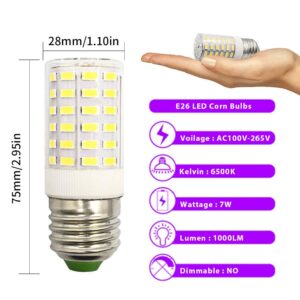 Haidecnc Refrigerator Light Bulb 7W LED E26 Equivalent 100W A15 Fridge Freezer Appliance Home Lighting E26 Edison Halogen, Cool White 6500K 100V-265V Super Bright Corn Lamp, Pack of 2 2T5766C-WE26