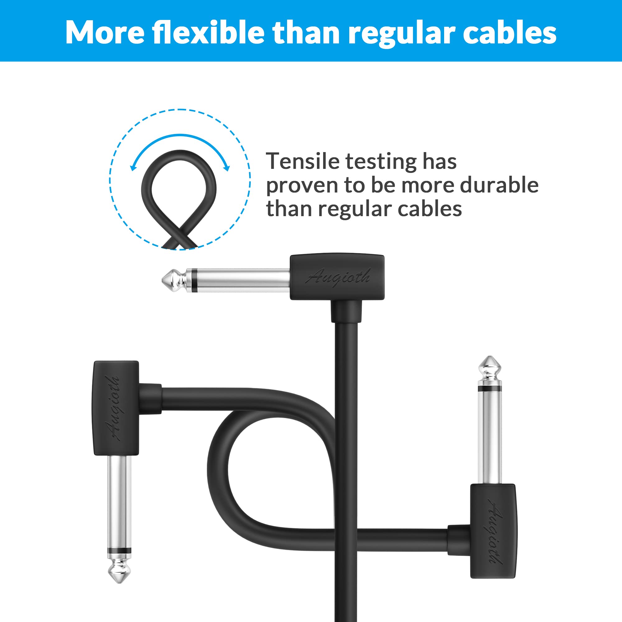 Augioth 6 Inch 6 Pack 15 cm Guitar Patch Cable 0.5 Ft 1/4 Right Angled TS Effect Pedal Cord
