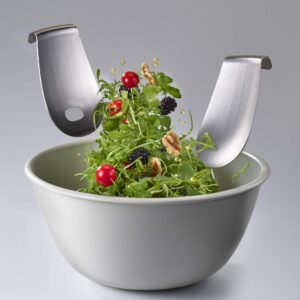 Joseph Joseph 20155 Uno Salad Bowl & Stainless-Steel Servers Set, 3-Pieces, Stone