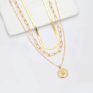 Hidepoo Gold Coin Pendant Necklaces for Women, 14K Gold Plated Dainty Coin Pedant Medallion Necklace Snake Chain Choker Necklace Gold Coin Necklaces for Women