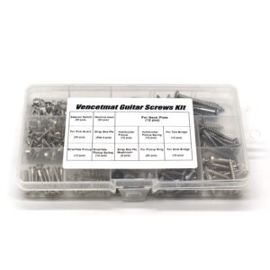 vencetmat guitar screws kit, guitar hardware luthier parts-kit for tele/strat/sq,switch,tuner,machine head, neck plate,pickguard,guitar strap end pins,pickup,bridge,guitar diy kit(metric, chrome)