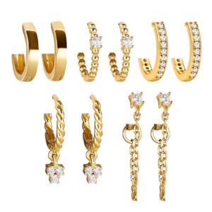 ÌF ME 5 Pairs Gold Silver Huggies Hoop Earrings Set for Women, Small Dangle Chain Hoop Earrings Jewelry