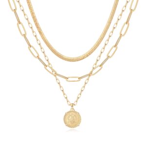 Hidepoo Gold Coin Pendant Necklaces for Women, 14K Gold Plated Dainty Coin Pedant Medallion Necklace Snake Chain Choker Necklace Gold Coin Necklaces for Women