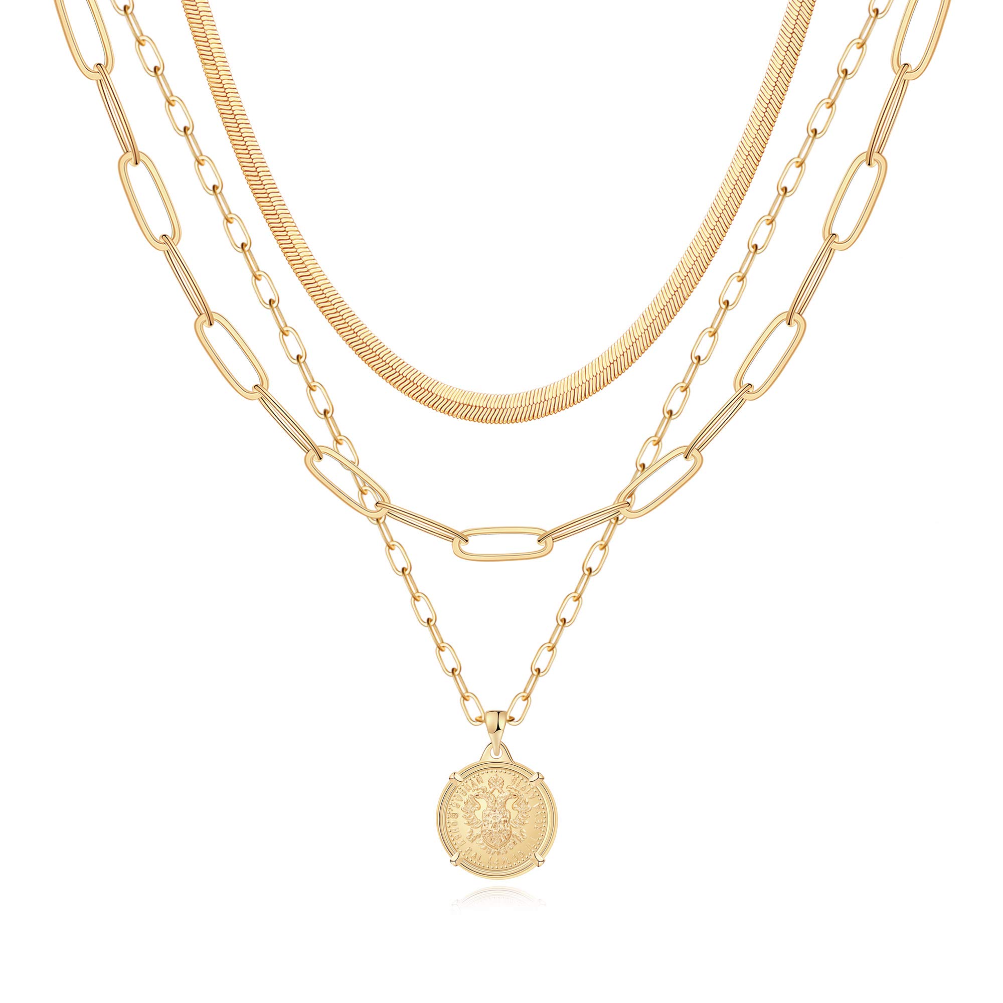 Hidepoo Gold Coin Pendant Necklaces for Women, 14K Gold Plated Dainty Coin Pedant Medallion Necklace Snake Chain Choker Necklace Gold Coin Necklaces for Women