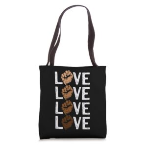 black history love power fist cool african american gifts tote bag