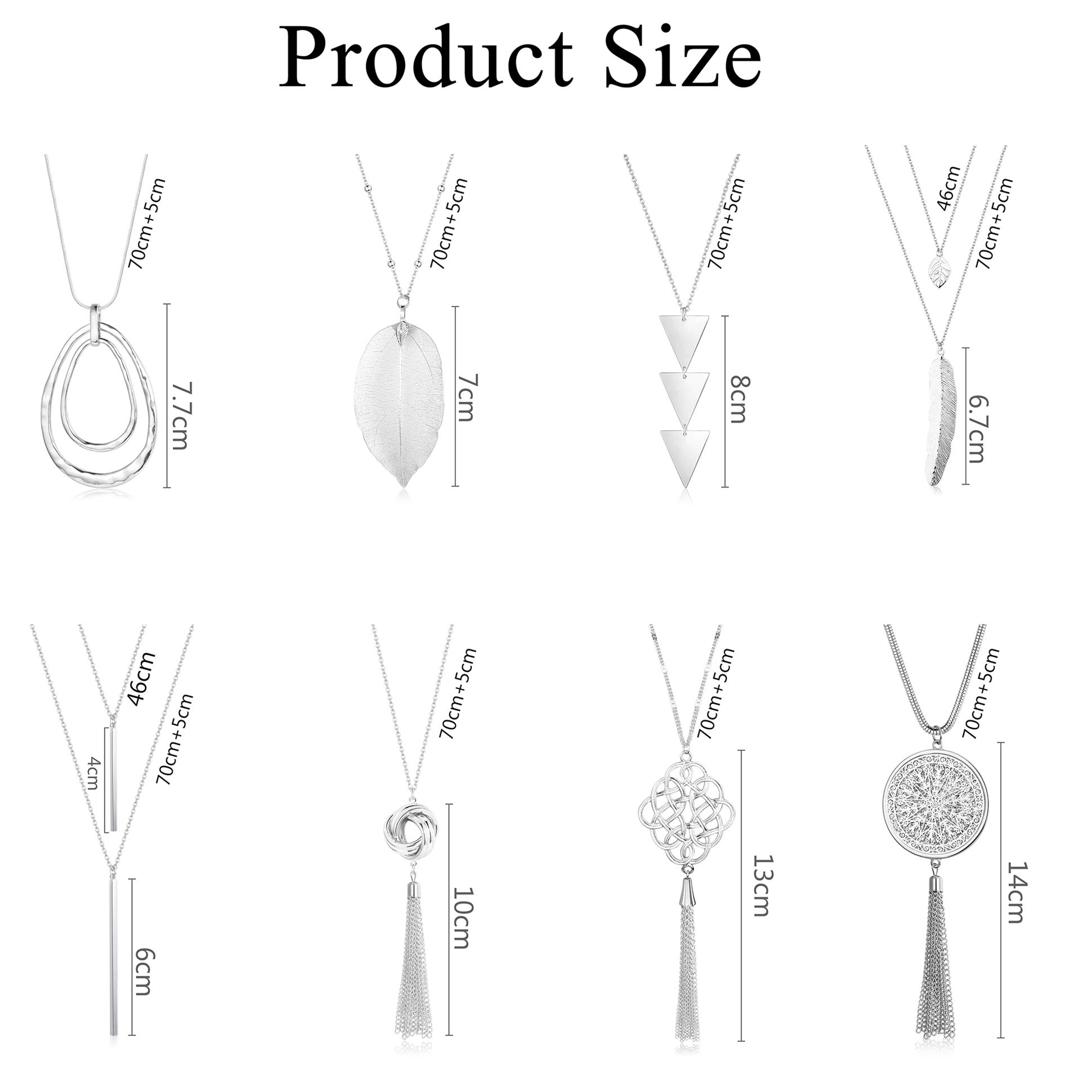 YADOCA 8 Pcs Long Pendant Necklaces for Women Y-Shaped Statement Sweater Necklace Simple Bar Leaf Circle Tassel Necklace Set Silver