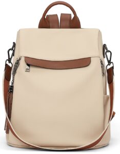 telena backpack purse for women, pu leather anti theft travel backpack purse shoulder bags with tassel contrast creamy white