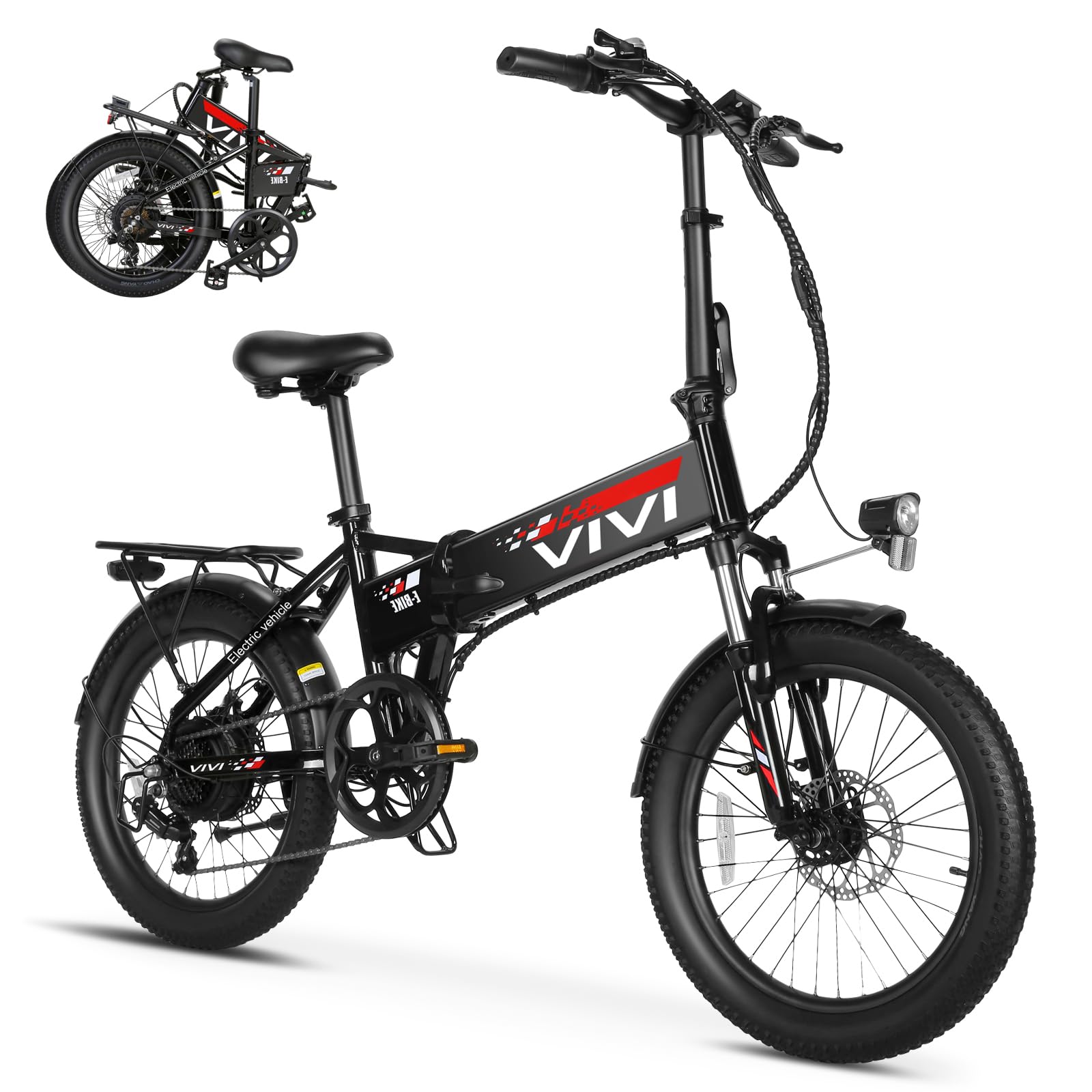 Vivi 20" Folding Electric Bike Folding Ebike Electric Bike for Adult, Foldable Electric Bikes Adult Electric Bicycles with 48V Removable Battery, Professional 7 Speed Electric Commuter Bike