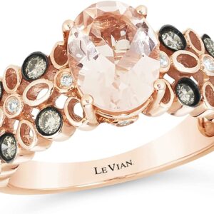 LE VIAN 3/8 Carat Diamond and Oval Morganite Engagement Ring for Women in 14k Rose Gold (Fancy Brown/H-I, SI1-SI2, cttw) Promise Anniversary Ring Size 7