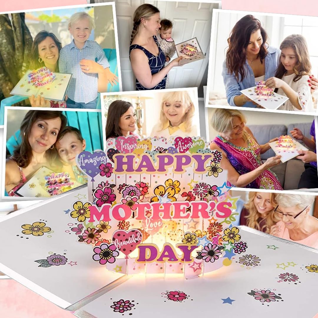 Mothers Day Card w/ Lights & Music - Pop Up Mothers Day Card for Wife, Happy Mothers Day Card from Husband, Mothers Day Card from Daughter, 1 Mothers Day Pop Up Card Greeting Card (Garden)