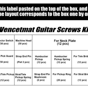 Vencetmat Guitar Screws Kit, Guitar Hardware Luthier Parts-kit for Tele/Strat/SQ,Switch,Tuner,Machine Head, Neck Plate,Pickguard,Guitar Strap End Pins,Pickup,Bridge,Guitar DIY Kit(Metric, Chrome)