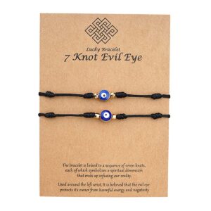 Binami 2 Pcs Evil Eye 7 Knot Lucky Bracelets Adjustable String Matching Friendship Gift for Women Men