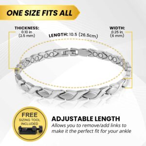 MagnetRX® Womens Magnetic Ankle Bracelet – Ultra Strength Magnetic Anklets with 34 Magnets – Titanium Magnetic Ankle Bracelets for Women (Silver)