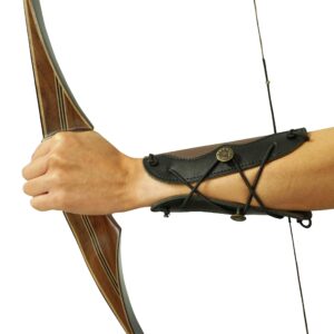 SAS Leather Traditional Arm Guard with Stretch Cord and Button Hook Armguard for Archery Bow Range Longbow Recurve Bow (Medium-6.25"x5.5")