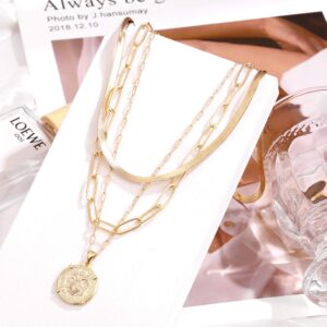 Hidepoo Gold Coin Pendant Necklaces for Women, 14K Gold Plated Dainty Coin Pedant Medallion Necklace Snake Chain Choker Necklace Gold Coin Necklaces for Women