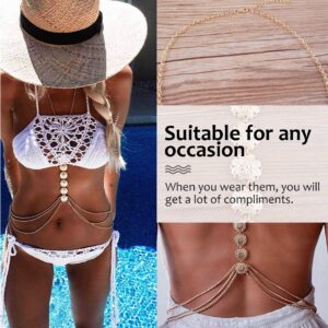 Bimkole 8-Ring Golden Body Chain Layered Sexy Gold Tassels, Fashion Bra Chains Summer Bikini Beach Body Jewelry Waist Belly Chain Harness Birthday Anniversary Festival Gift for Women and Girls